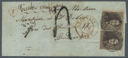 Belgien: 1849, "König Leopold I." 10 Centimes Braun Im Waagerechtem Paar Entwertet Mit Nummernstempe - Andere & Zonder Classificatie