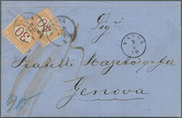 Bulgarien - Vorphila: 1870, Fingerhutstempel "Varna" Auf Brief Nach Genua, Zweifacher Portovermerk F - ...-1879 Voorfilatelie