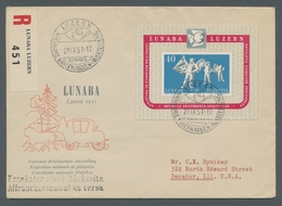 Schweiz: 1951, "LUNABA"-Block Mit ESST Auf FDC In Die Staaten, Tadellose Erhaltung, Mi. 280,--. - Covers & Documents