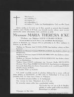 Wijnegem  Doodsbrief MARIA THERESIA ICKE - ECRAN 1953 - Wijnegem