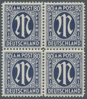 Bizone: 1945, AM-Post 80 Pfennig Schwarzviolettultramarin Im Postfrischem Viererblock Auf Sogen. Alf - Altri & Non Classificati