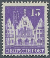 Bizone: 1948, Bauten 15 Pfennig (dunkel)violett Mit Wasserzeichen 1W Und Mit Kammzähnung 14:14 1/4 G - Altri & Non Classificati