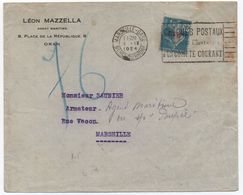 1924 Lettre 25c Semeuse Surcharge Algérie Seul  Entrée Maritime Vapeur (mise à La Boîte Mobile) Oran > Marseille Gare - Brieven En Documenten