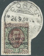 1923 CORFU USATO FLOREALE 2,40 D SU 1 LIRA - RA28-8 - Corfou
