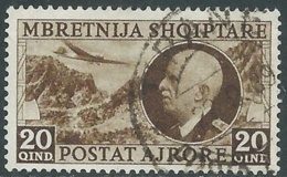 1939 ALBANIA POSTA AEREA USATO EFFIGIE 20 Q - RA18-3 - Albanië