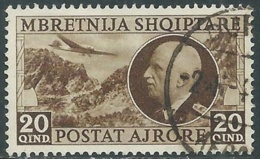 1939 ALBANIA POSTA AEREA USATO EFFIGIE 20 Q - RA18-5 - Albania