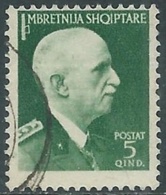 1939-40 ALBANIA USATO SERIE ORDINARIA 5 Q - RA16 - Albanie