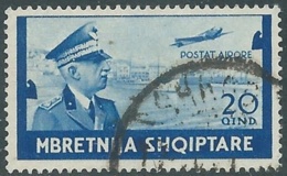 1940 ALBANIA POSTA AEREA USATO SERIE ORDINARIA 20 Q - RA11-6 - Albanie