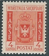 1940 ALBANIA SEGNATASSE STEMMA ALBANESE 4 Q MH * - RA26-3 - Albanien