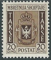 1940 ALBANIA SEGNATASSE STEMMA ALBANESE 20 Q MH * - RA26-3 - Albanien