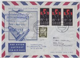 Saarland 1956 Erstflug Beleg Nach New York Mit AKs - Luchtpost
