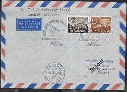 PRIMO VOLO - LUXEMBOURG-ZURICH - 6.4.63 SU BUSTA VIA AEREA - Storia Postale