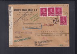 Rumänien Romania R-Brief 1941 Galati Nach Frankfurt Zensur - World War 2 Letters