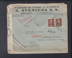 Rumänien Romania Luftpost R-Brief 1941 Brasov Nach Frankfurt Zensur - 2de Wereldoorlog (Brieven)