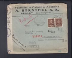 Rumänien Romania Luftpost R-Brief 1941 Brasov Nach Frankfurt Zensur - Storia Postale Seconda Guerra Mondiale