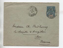 1901 - ENVELOPPE ENTIER POSTAL De TOURANE / TOURANNE (INDOCHINE) Pour LA CHAPELLE D'ANGILLON (CHER) - Andere & Zonder Classificatie