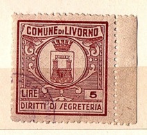 COMUNE DI LIVORNO  - MARCA COMUNALE LIRE 5 - CON STEMMA COMUNALE - Other & Unclassified