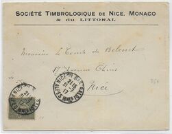 1917 - RARE SEMEUSE PERFOREE C.P Sur ENVELOPPE De La SOCIETE TIMBROLOGIQUE De NICE, MONACO, Et Du LITTORAL - Andere & Zonder Classificatie