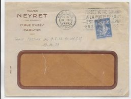 1929 - SEMEUSE PERFOREE  Sur ENVELOPPE MAISON NEYRET De PARIS - Autres & Non Classés