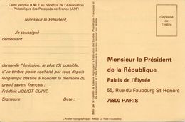 FRANCE : PSEUDO ENTIER PRIVE PETITION Pour Un Timbre "Fréderic JOLIOT CURIE" - Pseudo-interi Di Produzione Privata