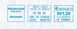 EMA METER STAMP FREISTEMPEL PRINCIP DE MONACO MONTE CARLO 2020 ENVELOPPE - Franking Machines (EMA)