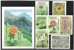 Kyrgyzstan 1994 .Flowers. 7v + S/S. 1, 3, 10, 16, 20, 30, 40, +50 T.   Michel # 29-35 + BL 4 - Kirgizië