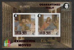 Finland. 2020 Peterspost. Quarantined Italy. COVID. Leonardo Da Vinci. Imperforated Block With Overprint - Otros & Sin Clasificación