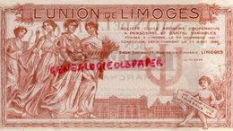 87-LIMOGES - SOCIETE COOPERATIVE L' UNION-BON POUR 50 FRANCS EN MARCHANDISES-14 RUE DE LA FONDERIE - Other & Unclassified