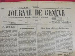 Le Journal De Genève Du 22 Novembre 1941. Guerre, Japon Russie Cyrénaique Weygand Vichy - Oorlog 1939-45