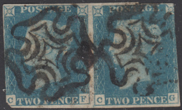 Great Britain 1840 Used Sc #2 2p Victoria, Blue Pair Position CF, CG - Used Stamps