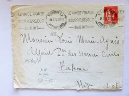 FRANCE > NIGER, 1934 // Lettre, PERPIGNAN > TAHOUA / Affr.: 50c PAIX Seul - Flamme / Cachets GAYA + TAHOUA Au Verso - Storia Postale