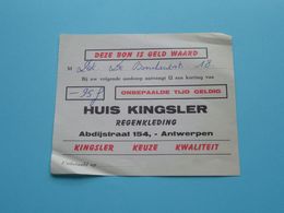 Huis KINGSLER Kleding ( BON ) ABDIJSTRAAT ANTWERPEN KIEL ( Zie Foto ) Anno 19?? ! - Kleidung & Textil