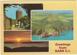 Greetings From Sark C.I. - The Old Mill, Maseline And Croux Harbours, Sunset From Pitcher's Mount - Sark