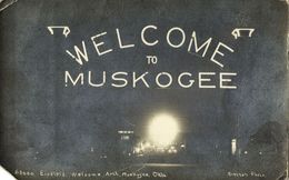 Muskogee, Okla., $3000 Electric Welcome Arch (1910s) Bratton RPPC Postcard - Muskogee