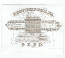 Carte Porcelaine Stoomwerk Tuygmaker Mecanieken  F.Rauwels- Pataer, Koeypoort,  Gent, Lith.Hemelsoet Ca 1845  13cmx10 - Porzellan