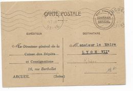 1942 - PSEUDO ENTIER OFFICIEL De SERVICE De L'ETAT FRANCAIS Avec REPIQUAGE CAISSE DEPOTS ET CONSIGNATIONS ARCUEIL !! - Pseudo-interi Di Produzione Ufficiale