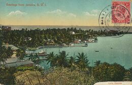 Jamaica Greetings General View  Edit Lucie Hanover  . Not Used Ship Postmark . Duperly - Jamaica