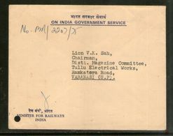 India 1975 Envelope From Minister For Railways Ashokan Printed On Flap Used Cover # 8284  Inde Indien - Covers