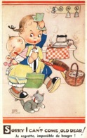 Illustration Mabel Lucie Attwell - Enfant Et Chat: Sorry I Can't Come Old Dear! (je Regrette, Impossible De Bouger) - Attwell, M. L.