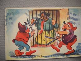 1975 Carte Postale  Humour  "on Va Lui Couper" Sorcière à La Langue Démesurée Derrière Les Barreaux    Dessin BUDOU - Humour