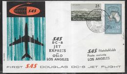 NORGE - FIRST FLIGHT SAS DC-8 OSLO-LOS ANGELES 3.6.1960 SU BUSTA UFFICIALE - Brieven En Documenten