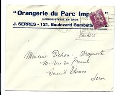 Lettre 1937 - En-tête ORANGERIE Du PARC IMPÉRIAL à NICE - HERBORISTERIE - 1932-39 Paz