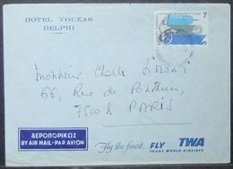 Greece - Advertising Cover To France 1977 Aviation 7D Solo Hotel Delphi TWA - Lettres & Documents