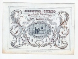1 Carte Porcelaine Marchande Quincaillière  L'Epouse Curio  Avenue De La Place D'Armes Gand   Litho Jacqmain  Ca 1850 - Cartes Porcelaine