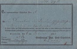 Baden Einlieferungsschein Sinsheim 6.1.1834 - Cartas & Documentos