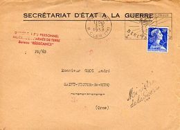 C13 1958 Lettre En Tete Secrétariat D'état A La Guerre( Griffe Du Ministre) - Vietnamkrieg/Indochinakrieg