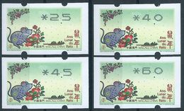 MACAU 2020 ZODIAC YEAR OF THE RAT ATM LABELS NEW VISION SET OF 4 VALUES - Automaten