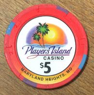 USA MARYLAND PLAYERS ISLAND CASINO CHIP $ 5 JETON TOKENS COINS GAMING CLOSED FERMÉ - Casino