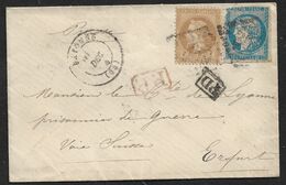 France N°28B Et 44B Lettre Pour Un Prisonnier De Guerre En Prusse. RARE - War 1870