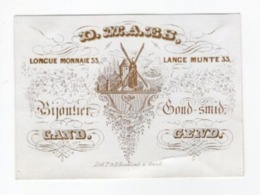 Carte Porcelaine D. Maes Bijoutier Goud Smid Lange Munte 33 Gend  Lit.Hemelsoet  Molen  11x7,5cm Ca 1845 Very Good - Porzellan